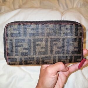 FENDI Authentic Zucca FF Logo Print Continental Zip Around Long Wallet